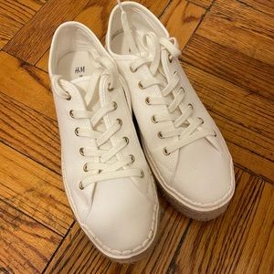 H&M white canvas platform sneaker